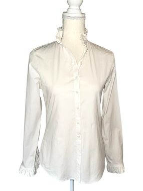 GAP White Ruffle Trim Button-Down Shirt